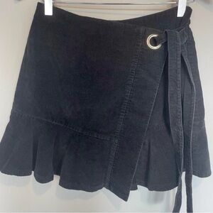 Black Corduroy Tie Wrap Mini Skirt Size Small